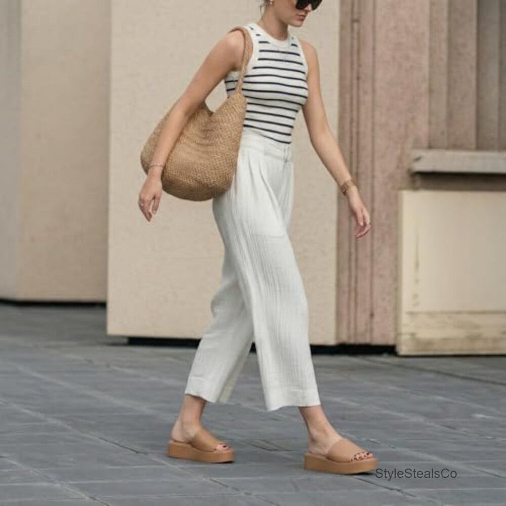 Platform Slide Sandals with Cushioned Footbed, Vegan Wedge Sole - Picture 6 of 7